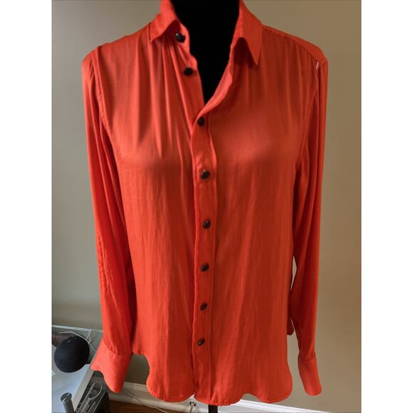 Rag & Bone Size M Orange Charmeuse Silky Blouse Button Down Shirt long slv cuffs - Picture 1 of 16